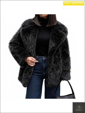 Womens Faux Fur Coat Warm Fluffy Lapel Shaggy Furry Winter Jacket